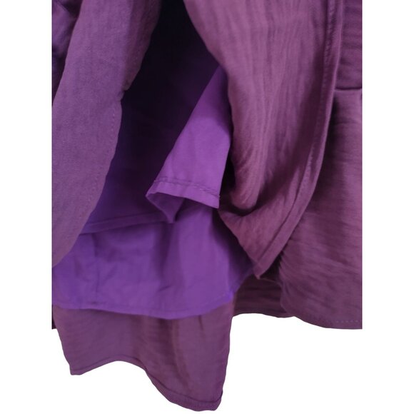 Purple long sleeve dress with bow at back and ruffle at hem, polyester, size M. - Picture 4 of 8